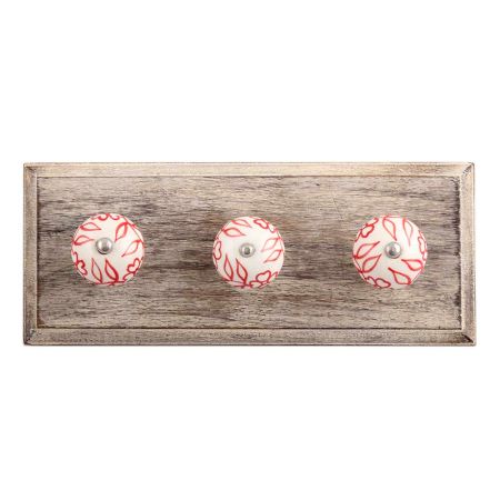 Red Leaf Floral Ceramic Wooden Hooks